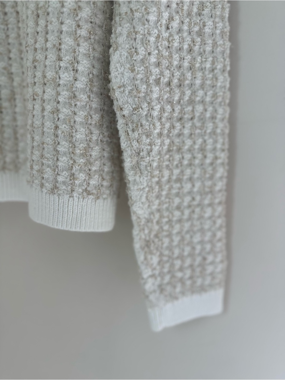 J.Crew NWT Metallic Gold Shimmer Waffle Knit Cardigan Sweater Ivory Size M - Picture 5 of 8